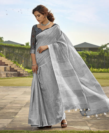 Pujia Mills Woman Soft Linen Saree With Zari Woven Design Cotton Saree Zari Border Saree Indian Ethnic Wear Saree Cotton Saree C