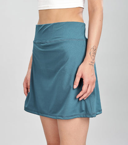 SHODOX Womens Highwaist Stretchable Skater Skirts Knee Length Inbuilt with Inner Safety Shorts - Tennis Skirts with Shorts, Perf