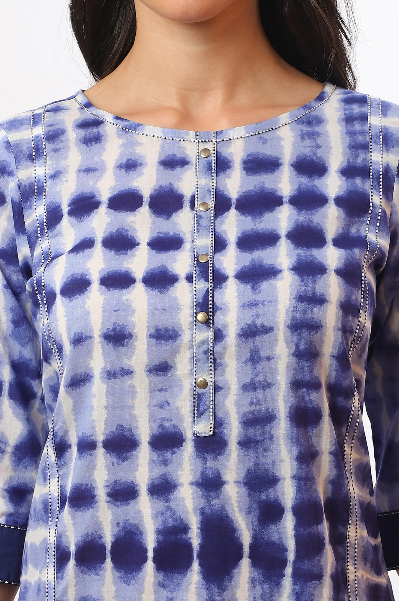 Aurelia Women's Blue Printed Pure Cotton Straight Kurta
