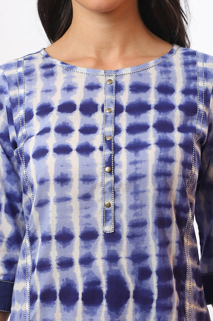 Aurelia Women's Blue Printed Pure Cotton Straight Kurta