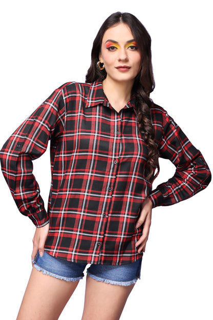 POPWINGS Casual Checks Print Shirt for Women | Cotton Full-Sleeves Women Shirt | Summer Shirt for Women | Stylish Shirt for Wome