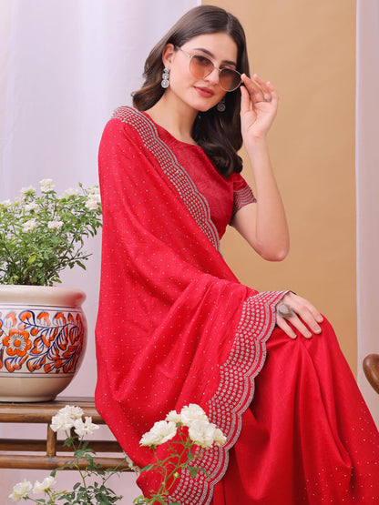 Dhyey Fashion WomenS Chiffon Saree With Unstitched Blouse Piece With Stone Work And Sparkle | Sari For Women Chiffon Saree | Sp