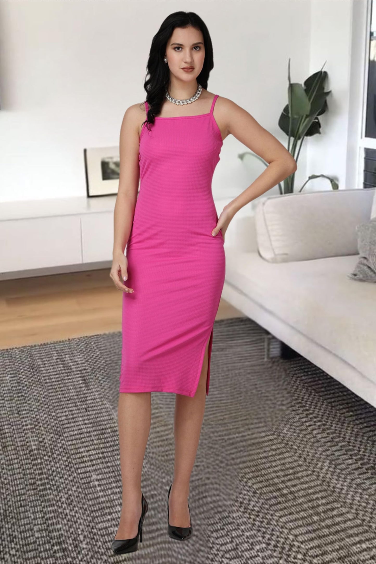 Popwings Casual Solid Knee Length Bodycon Dress For Women | Strap Boat Neck Bodycon Dress For Women | Summer Stylish Western Bod