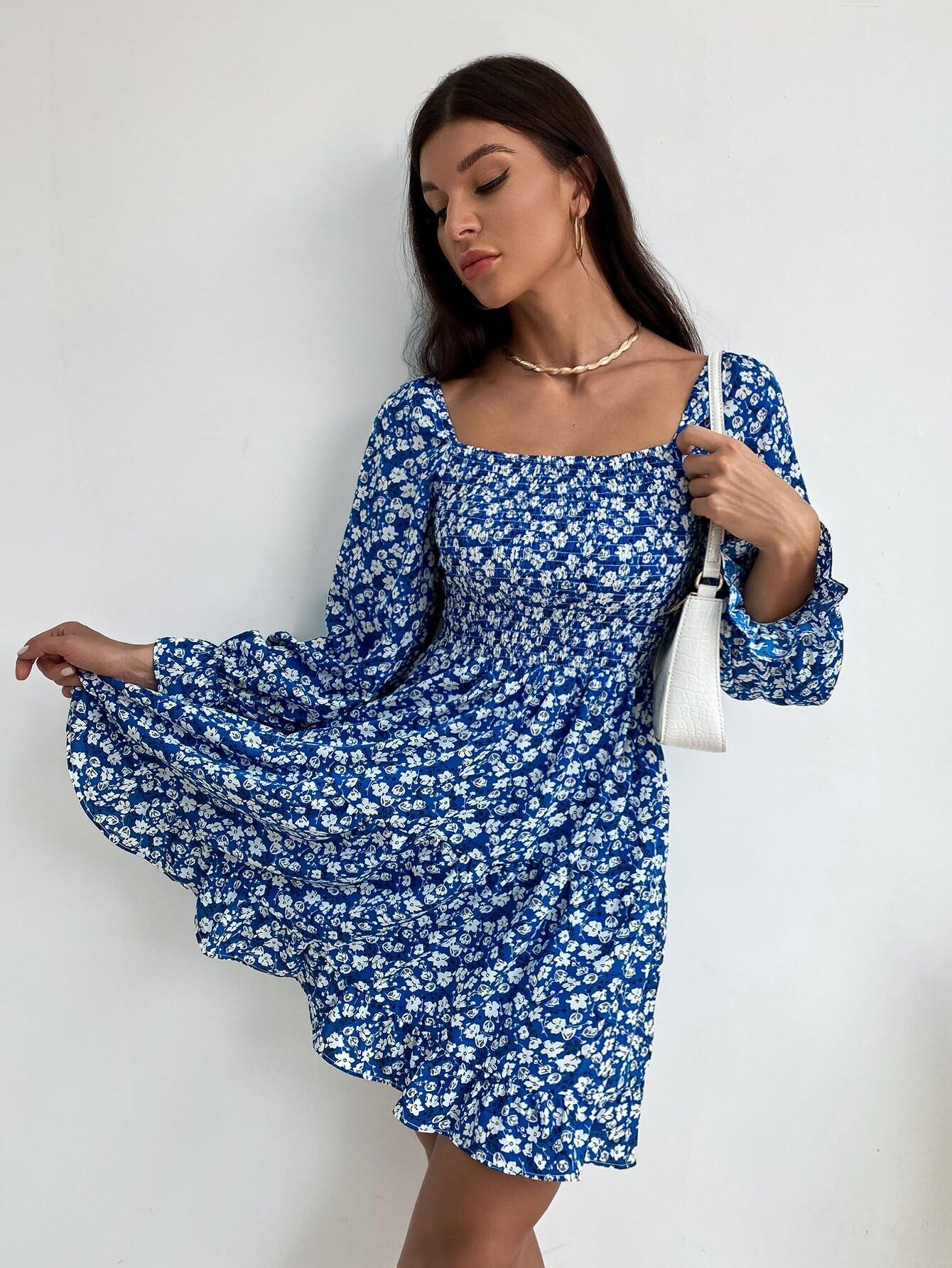 Sheetal Associates Women Casual Regular Sleeves Crepe Printed Fit And Flare Dress Blue
