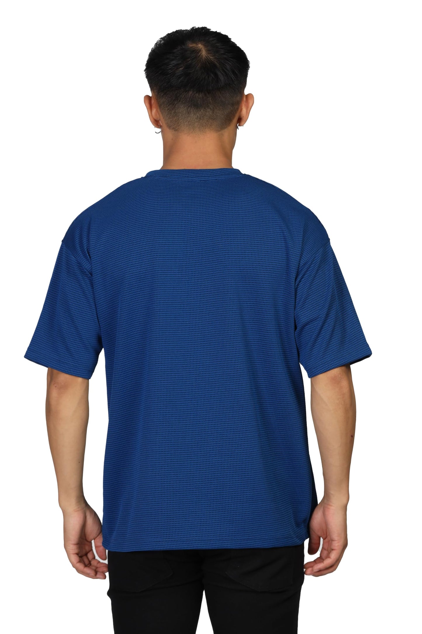 SHODOX Mens Solid Dotted Unique Design Oversized Tshirt for Men - Round Neck Loose Fit Drop Shoulder Mens T-Shirt Blue