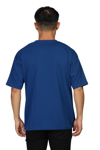 SHODOX Mens Solid Dotted Unique Design Oversized Tshirt for Men - Round Neck Loose Fit Drop Shoulder Mens T-Shirt Blue