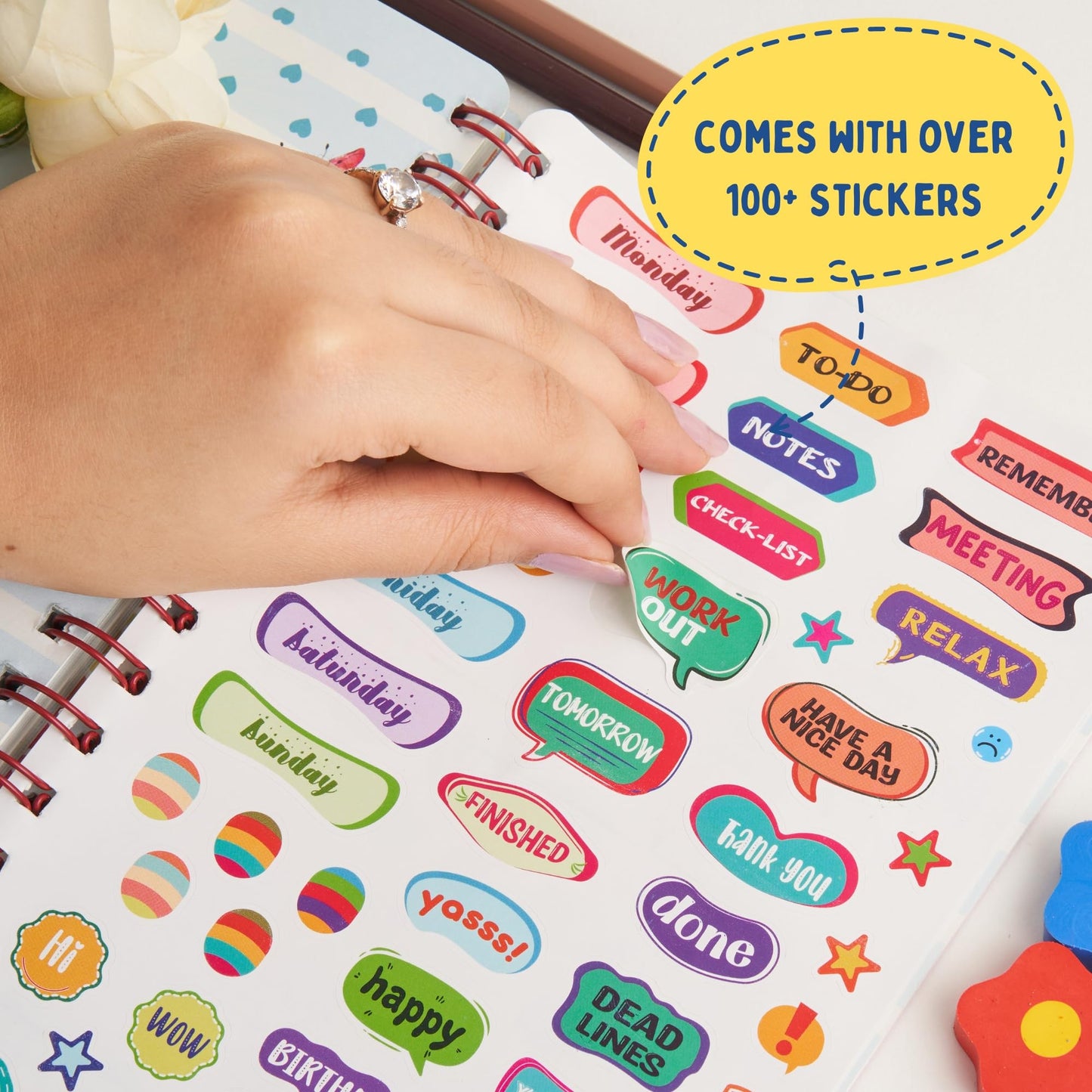 Doodle | The Happiness 2024 Wiro Bound Planner with 100+ Stickers | A5 | Hard Bound | Undated | Yearly, Monthly, Daily Planner D
