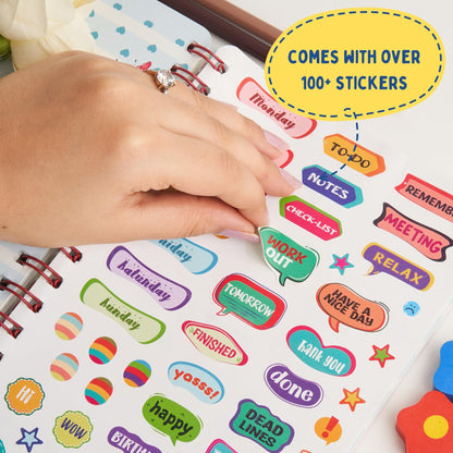 Doodle | The Happiness 2024 Wiro Bound Planner with 100+ Stickers | A5 | Hard Bound | Undated | Yearly, Monthly, Daily Planner D