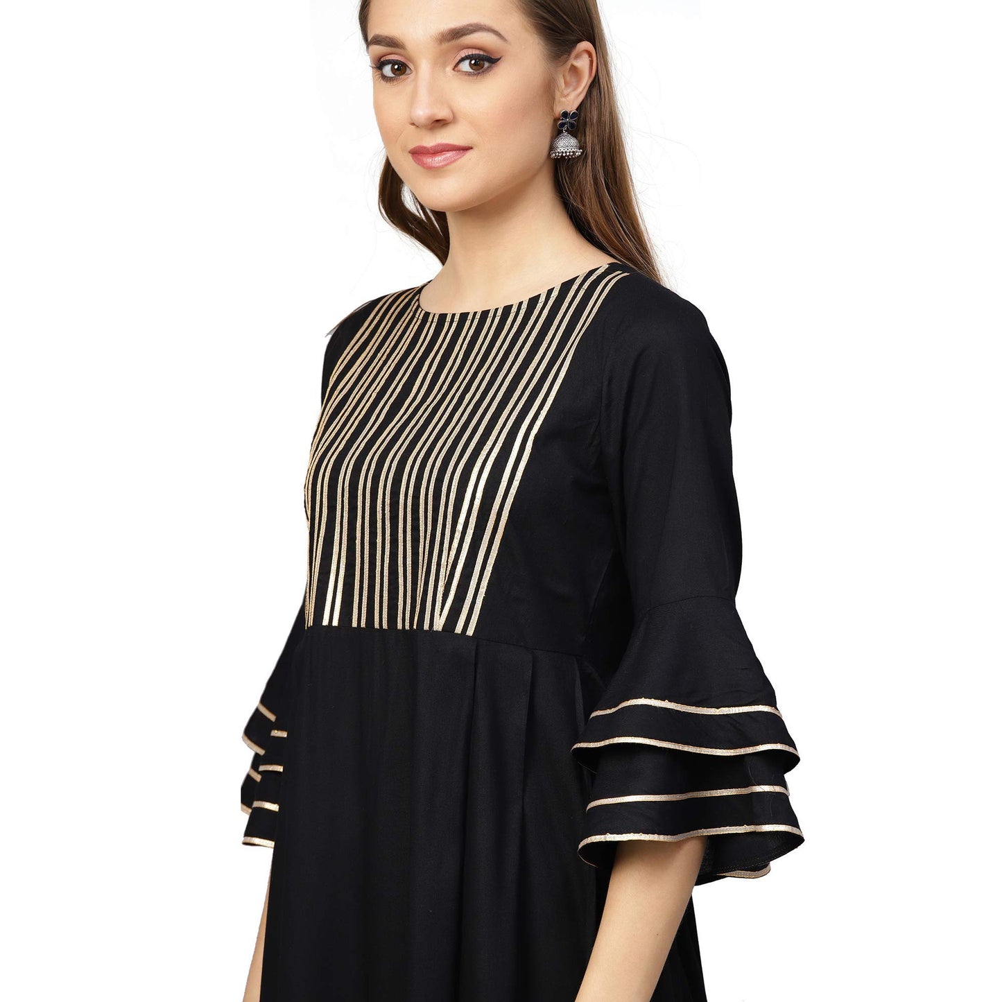Idalia Black Pure Cotton 3/4 Sleeve Gota Work Printed Kurta Set For Women