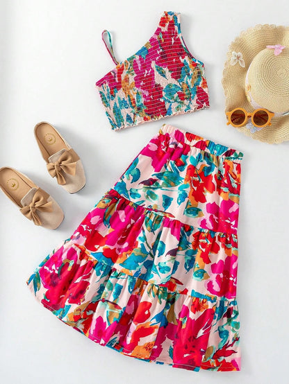 TAGAS Girls Flower Print Top & Skirt || fancy dress for girls || party dress for girls