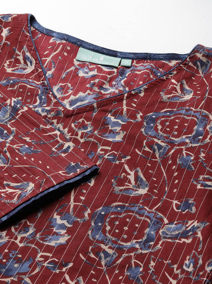Idalia Maroon Printed Kurta With Blue Printed Pants And Dupatta