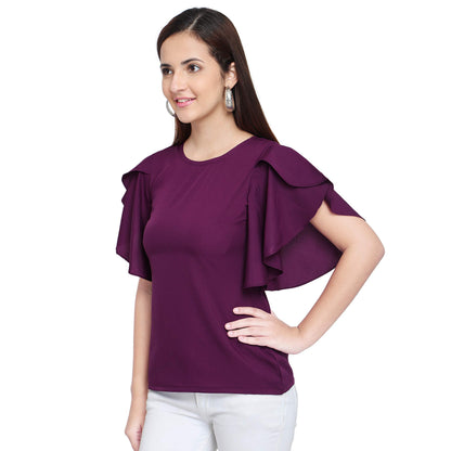 OOMPH! Womens Crepe Tunic Top - Eggplant Purple
