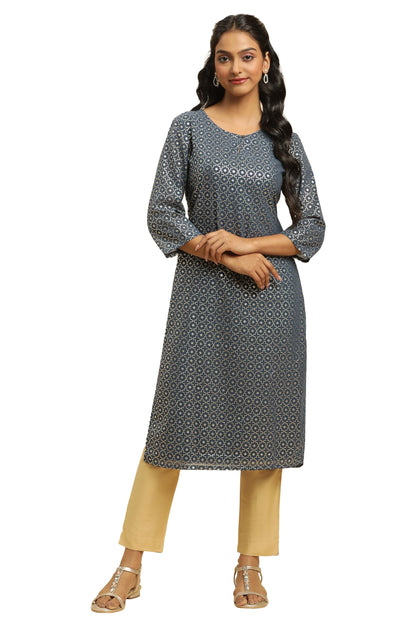 W for Woman Women's Polyester Geometric Regular Kurta