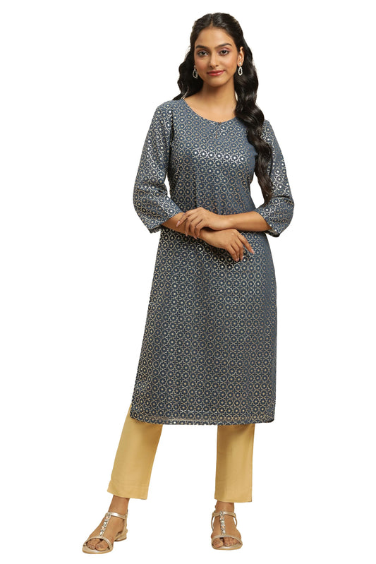 W for Woman Women's Polyester Geometric Regular Kurta