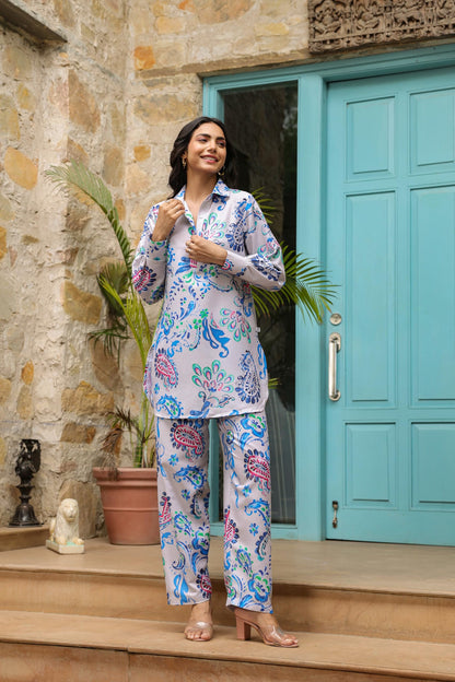 LERIYA FASHION Women's Rayon Printed Regular Western CO-ORD Set (LF-W2109&TR1064_Blue_2XL)