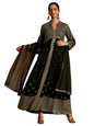 Libas Womens Embroidered Georgette A-Line Kurta With Trousers And Dupatta