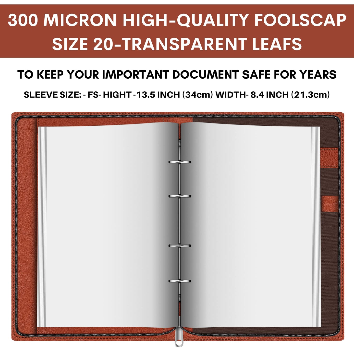 FEDUS Document File Folder Certificate Foolscap Size(Bigger Than A4 Size)4 Ring File Folder for Document Leatherette Document Ho