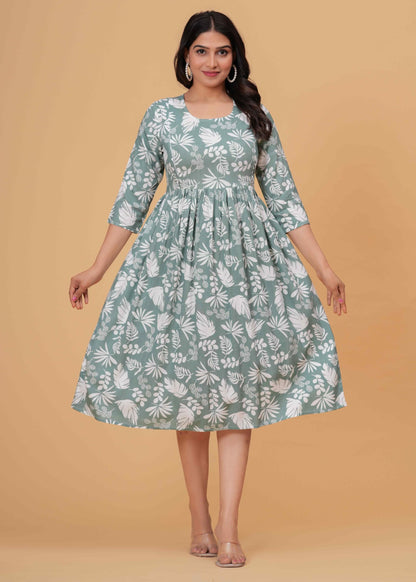 Jikonet WomenS Maternity Feeding Kurti Printed Pregnancy & Nursing Dress Comfortable Breastfeeding Womens Kurta (Laurel Green,