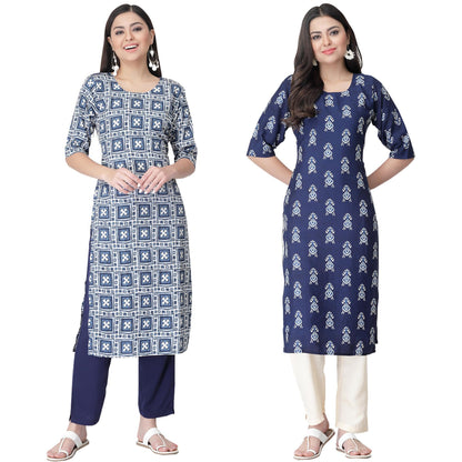 Tee Projekt Digital Printed Crepe Kurta Set For Women Ll Printed Kurti & Pant Set Ll Combo Kurta Set Ll (Pack Of 2)