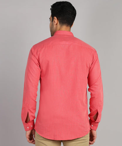 Mildin MenS Cotton Blend Solid Shirt With Spread Collared Full Sleeve Curved Hemline Button Closure Slim Fit And One Pocket | S