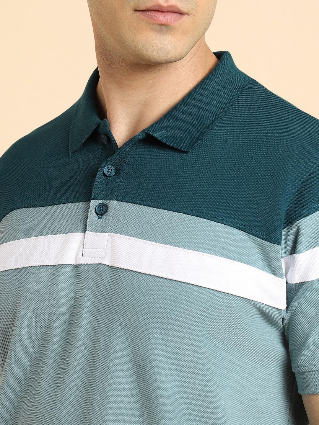 Dennis Lingo Mens Colorblocked Cotton Teal Polo T-Shirt