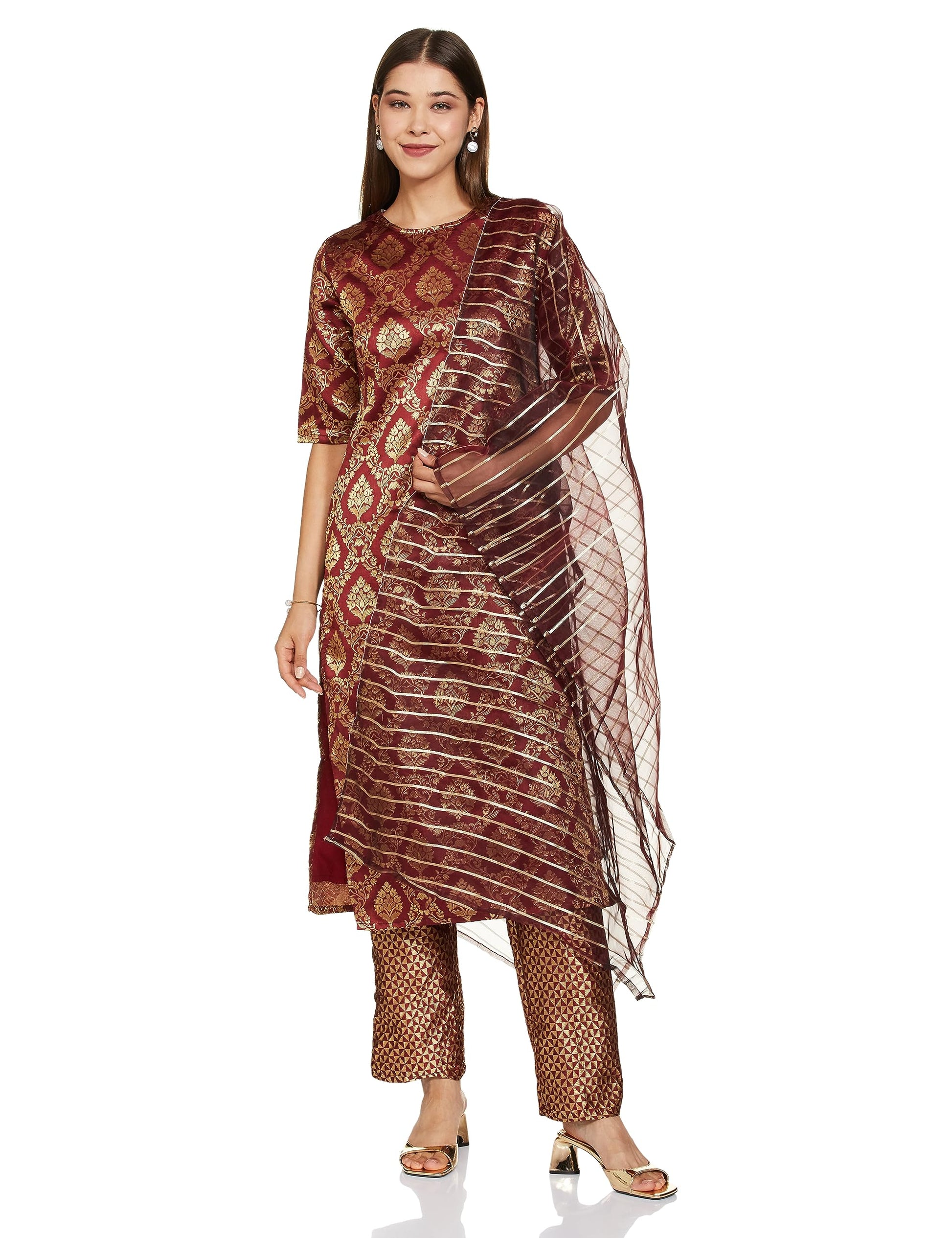 Ketch Polyester Womens Kurta With Palazzo (Khk3000483_Maroon