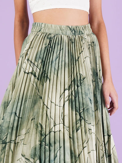 Kzully | Exquisite Marble Elegance A-Line Printed Midi Skirt For Women