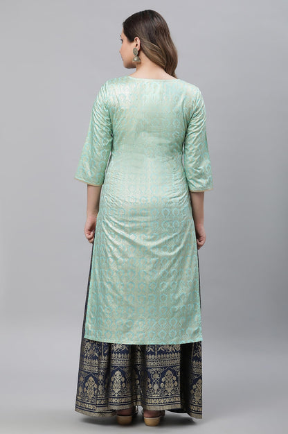 Aurelia WomenS Green Foil Printed Embellished Kurta
