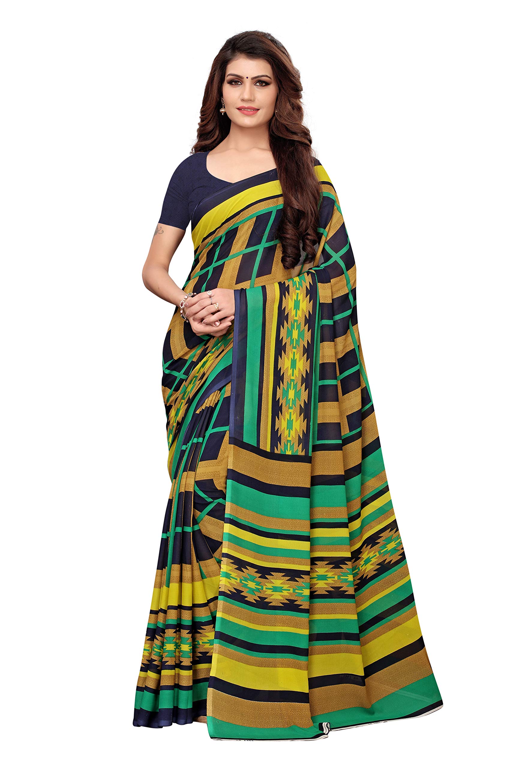 ANNI DESIGNER Womens Blue Color Semi Georgette Printed Saree With Blouse Piece(Aakruti-310_Free Size)