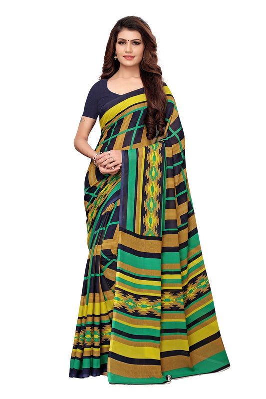 ANNI DESIGNER Womens Blue Color Semi Georgette Printed Saree With Blouse Piece(Aakruti-310_Free Size)
