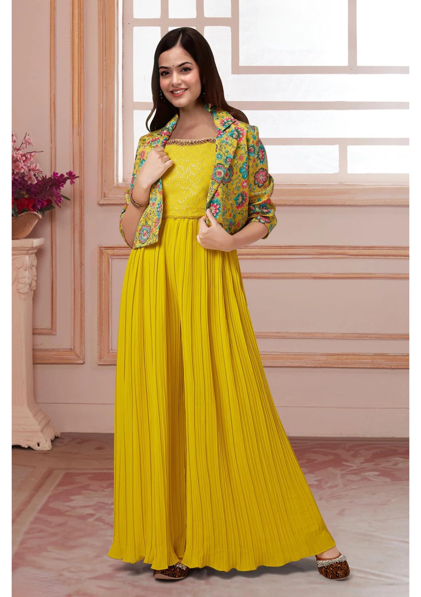 Xomantic Fashion Womens Jacket Style Top and Plazzo Set