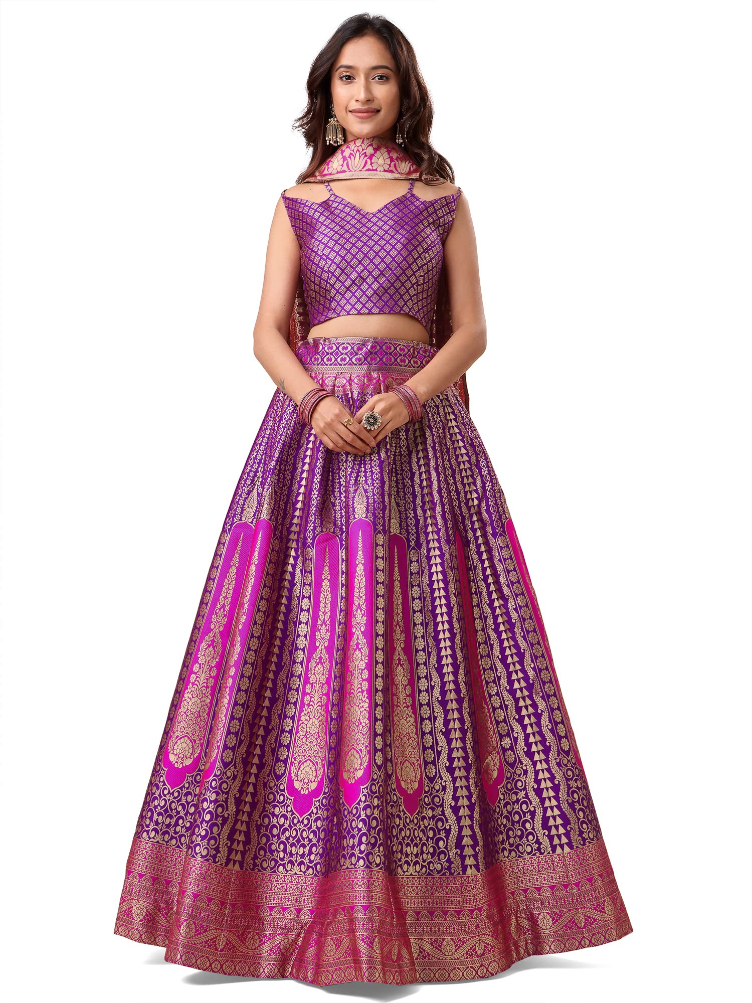 Purvaja WomenS Jacquard Semi-Stitched Lehenga Choli (Lihaaz-Wine_Wine_Free Size)