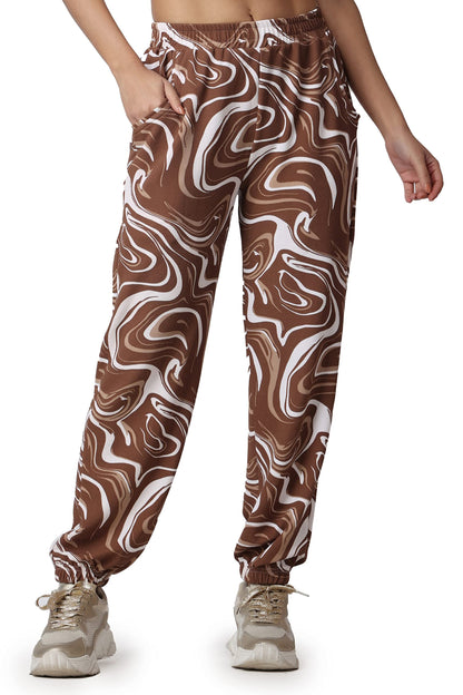 POPWINGS Casual Printed Womens Joggers for Summer || Latest Stylish Western Pull-On Pants || Camel Brown