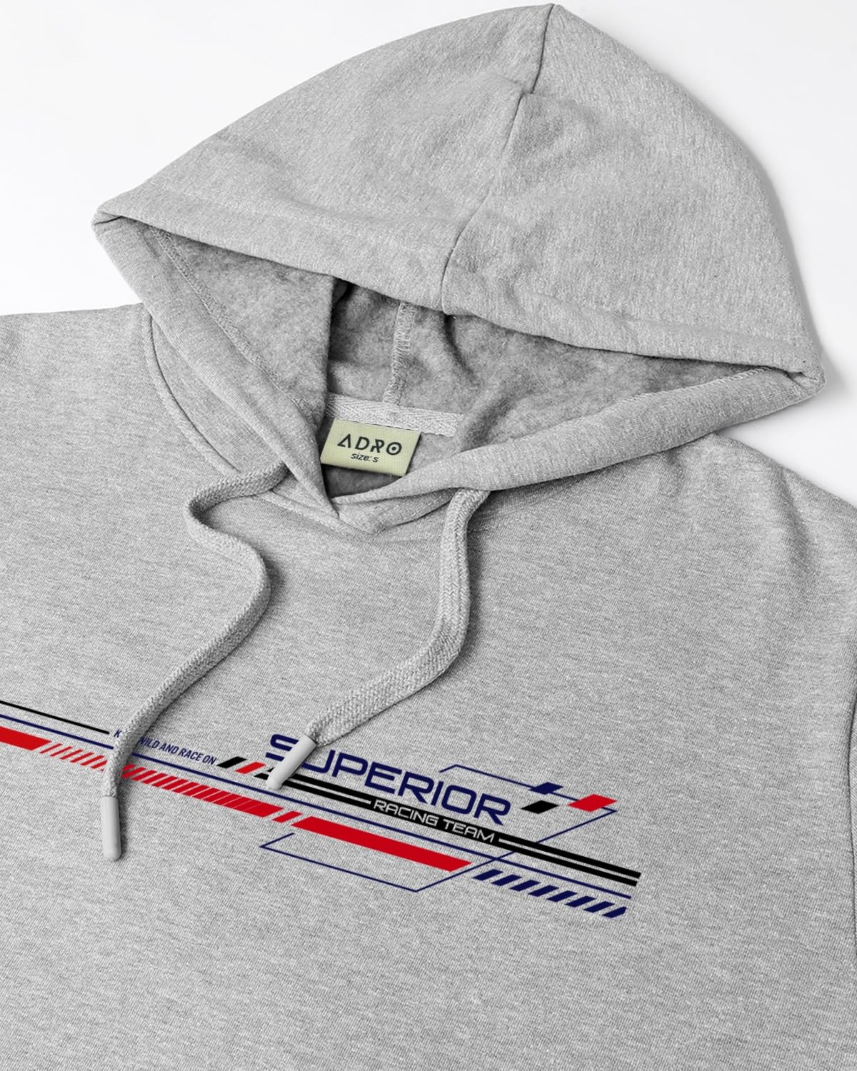 ADRO Men's Cotton Blend Neck Hooded Sweatshirt (H24-RAC-GR_Grey