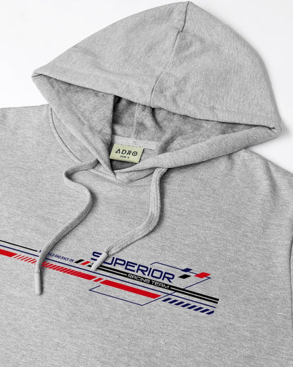 ADRO Men's Cotton Blend Neck Hooded Sweatshirt (H24-RAC-GR_Grey