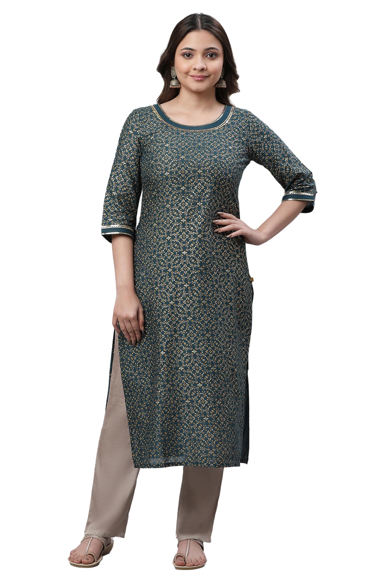 Aurelia Women Cotton Kurta 23AUA14535-507312-Green-XS