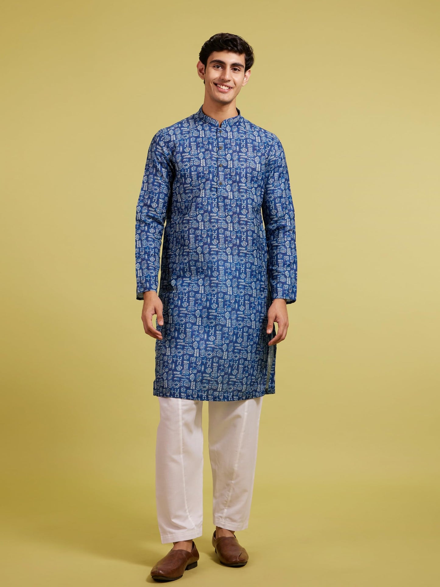 Diwas By Manyavar MenS Cotton Blend Printed Kurta (Blue,M)