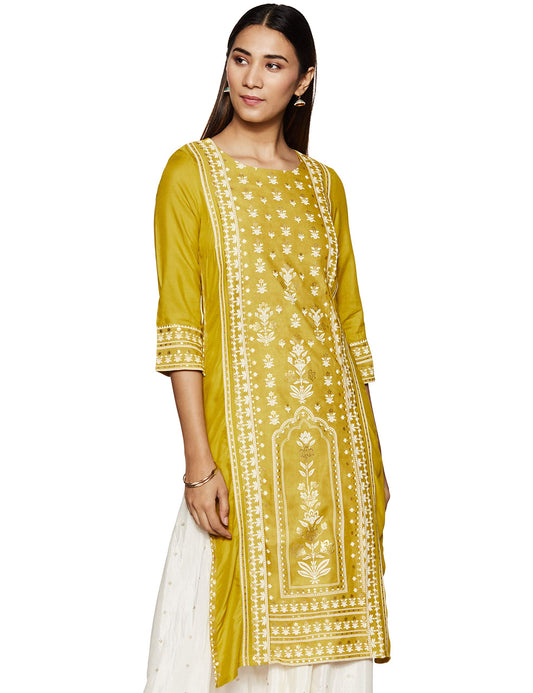 W for Woman Rayon Straight Placement Kurta