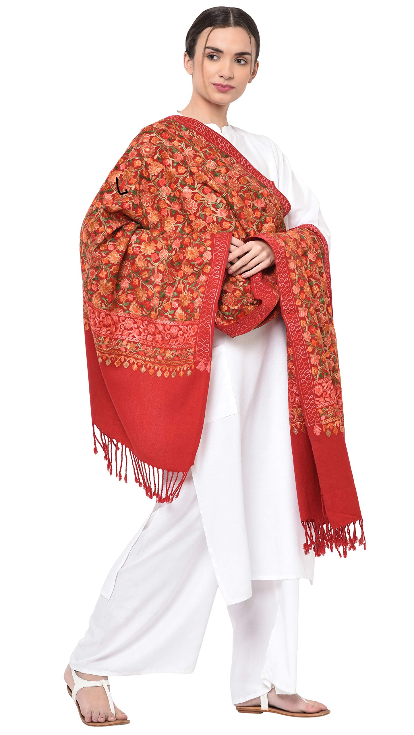 Weavers Villa Womens Kashmiri Aari Embroided Cashmilon Woven Stoles, Shawls, Wraps, 75cm X 200cm
