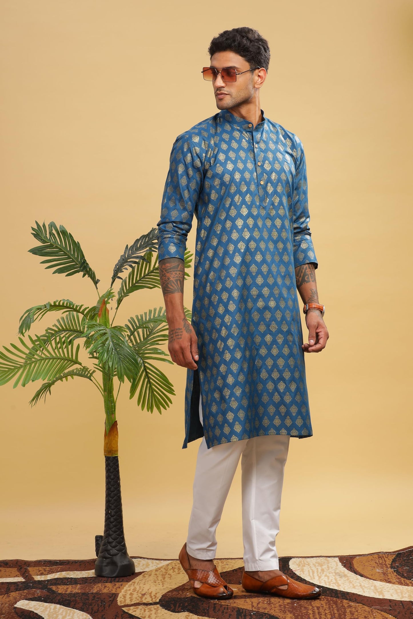 Be Active MenS Cotton Regular Kurta (C-399-3_Blue