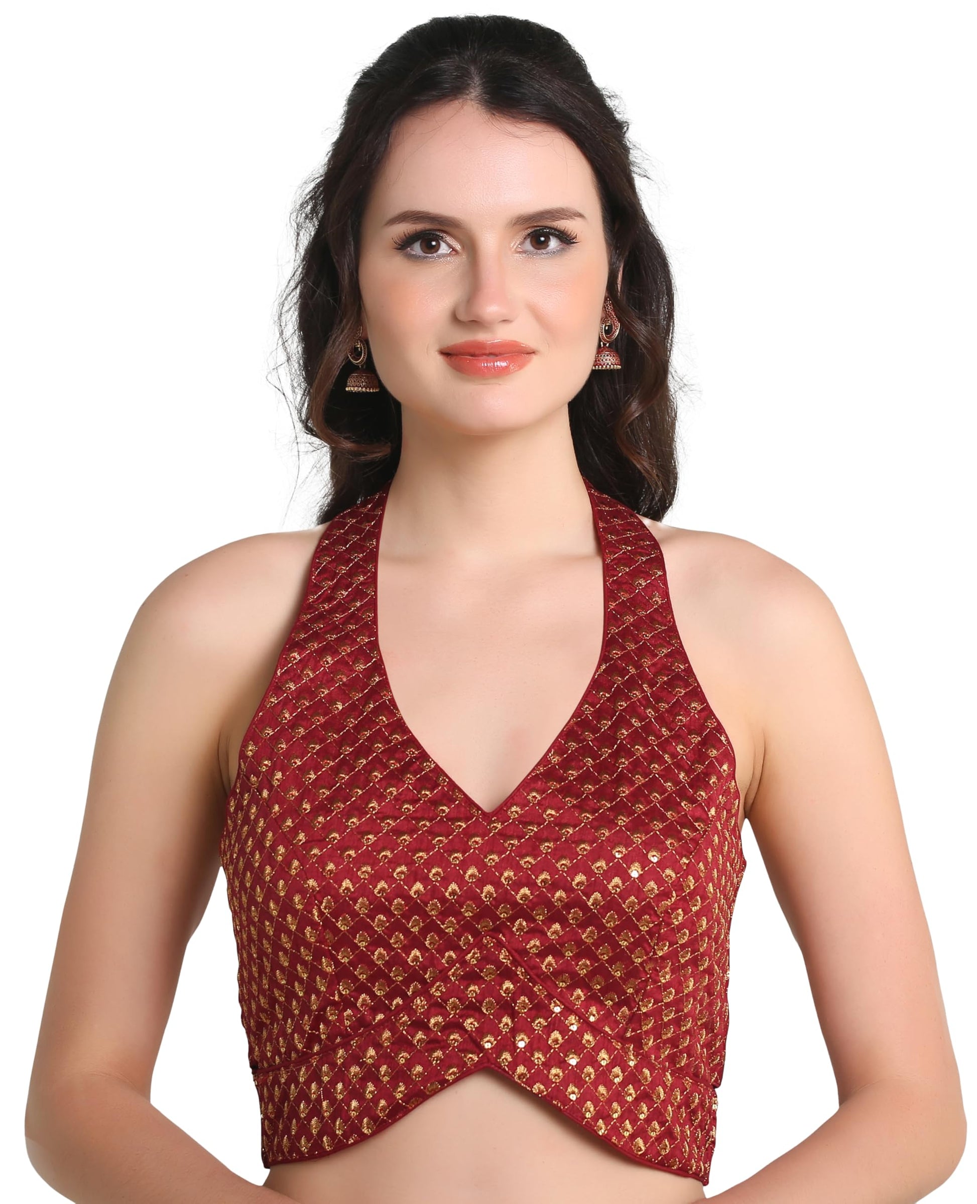 Pujia Mills WomenS Embroidery Halter Neck Fancy Blouse For Skirt And Saree Simple Top 100 Blouses