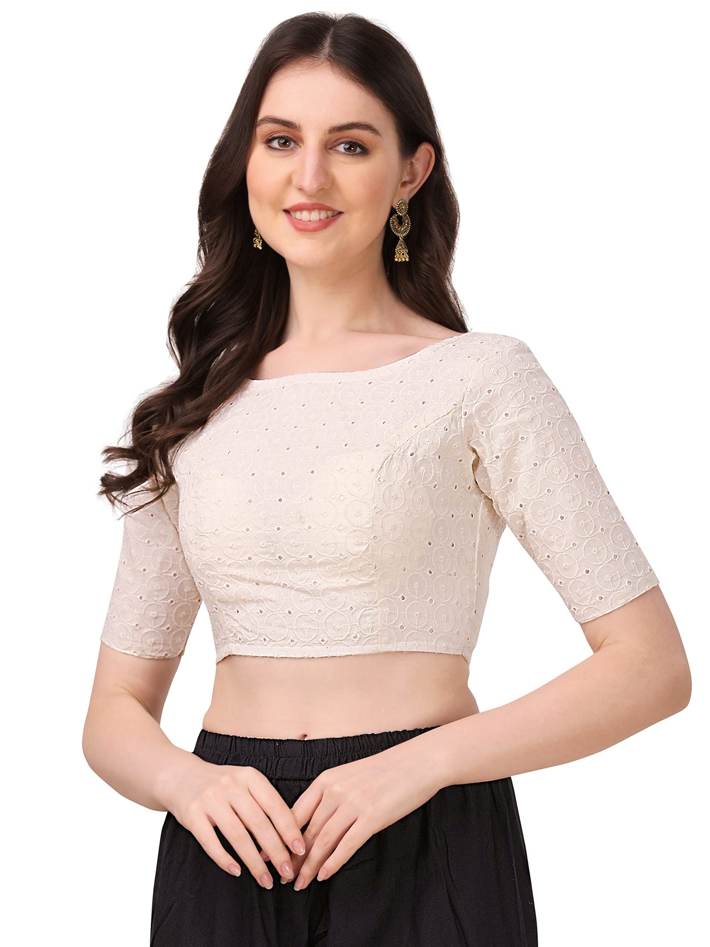 Oomph! Traditional Cotton Fabric Blouse For Women | Round Neck., Elbow Length Sleeves | Wedding & Festival Wear | Comfortable &