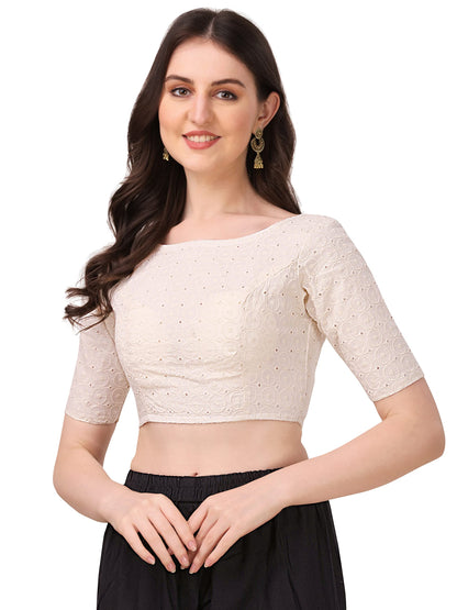 Oomph! Traditional Cotton Fabric Blouse For Women | Round Neck., Elbow Length Sleeves | Wedding & Festival Wear | Comfortable &
