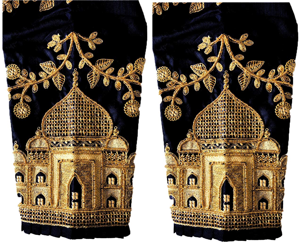 Pujia Mills WomenS Multicolor Heavy Hand Embroidery Taj Mahal Design Work Khatli Work Phantom Silk Readymade Saree Half Sleeve