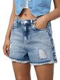 The Souled Store Denim Shorts: Cube Women and Girls Buttoned Blue Solid Cotton Denim Shorts
