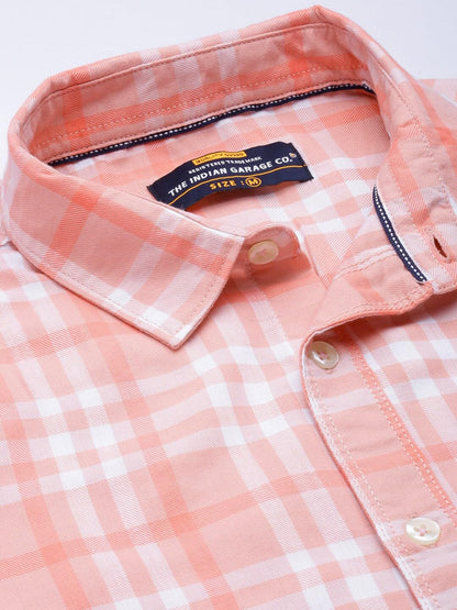 The Indian Garage Co Men Pink Checkered Slim Fit Casual Shirt