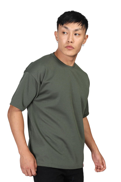 SHODOX Mens Solid Dotted Unique Design Oversized Tshirt for Men - Round Neck Loose Fit Drop Shoulder Mens T-Shirt Olive