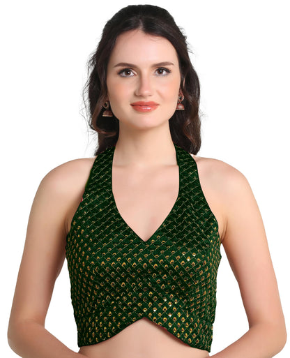 Pujia Mills WomenS Embroidery Halter Neck Fancy Blouse For Skirt And Saree Simple Top 100 Blouses