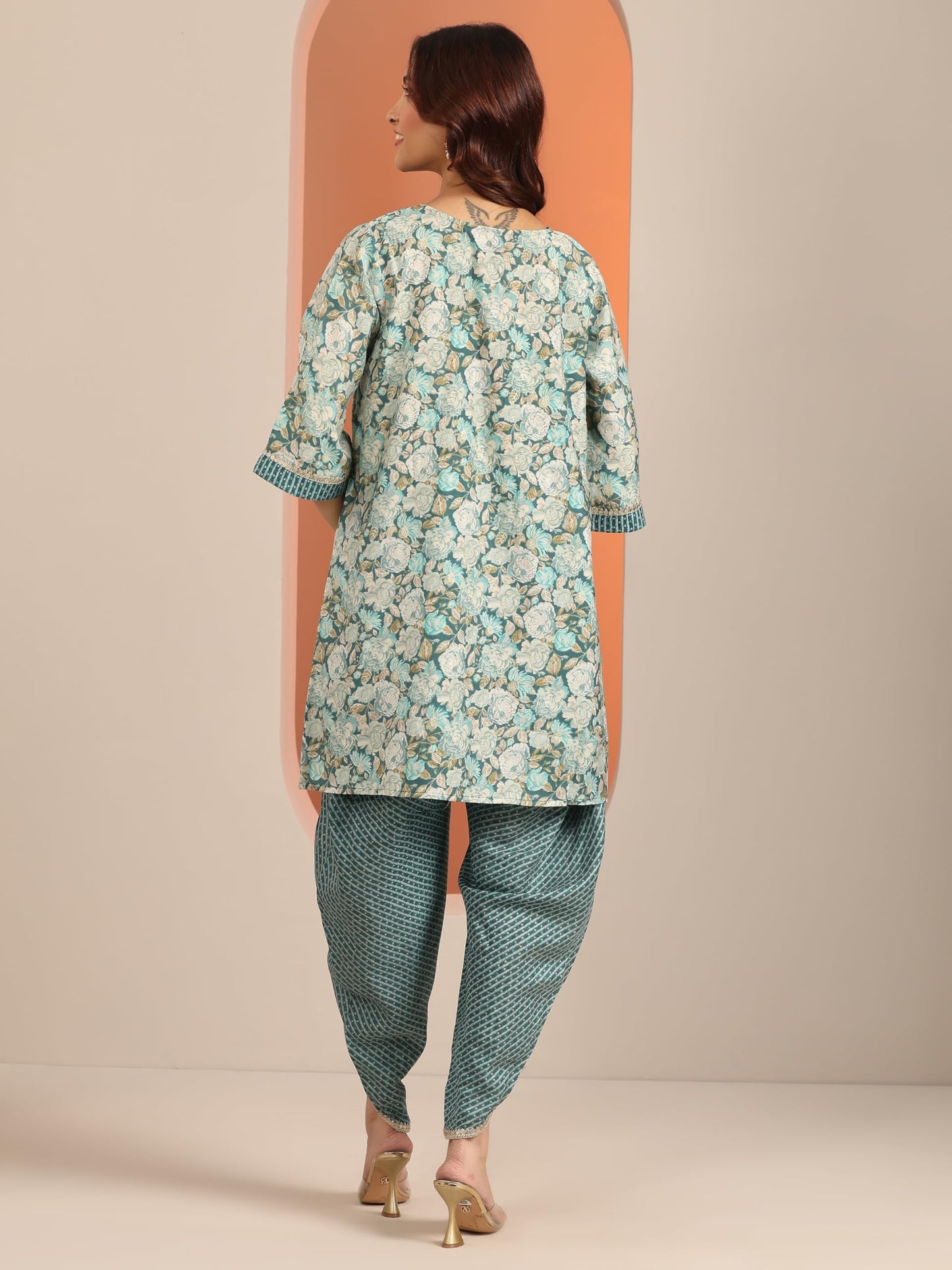 Libas Womens Printed Silk Blend A-Line Kurta With Dhoti Pant