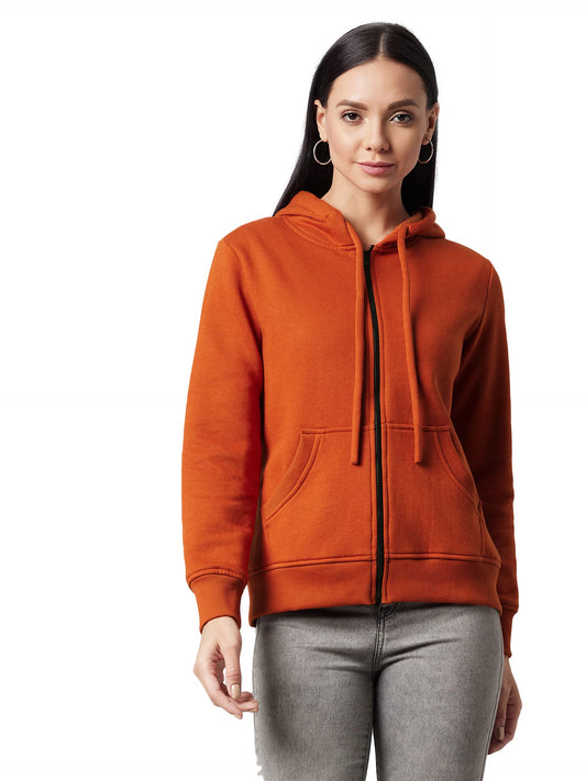 Dolce Crudo Womens Rust Round Neck Full Sleeve Solid Hooded Regular Sweatshirt (DOAW21JKT99-05-606-02,Rust,XS)